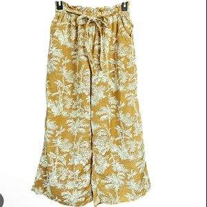 American Eagle Outfitters Mustard Palm-Print Cropped Wide Leg Pants